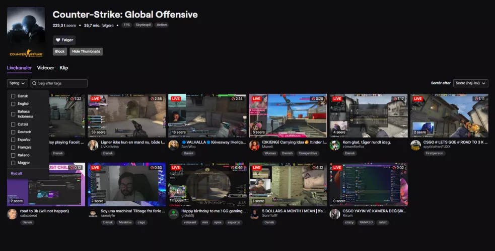 I can only see streamers in my language on twitch. I can't find out how to enable it so I can see everyone, does anyone know? It is the same for all games and the frontpage:/