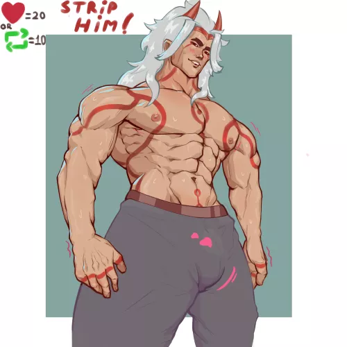 Itto Arataki strip game ! If you want to get these pants out of the way, go retweet/like on my twitter 😚 (link in the comments)