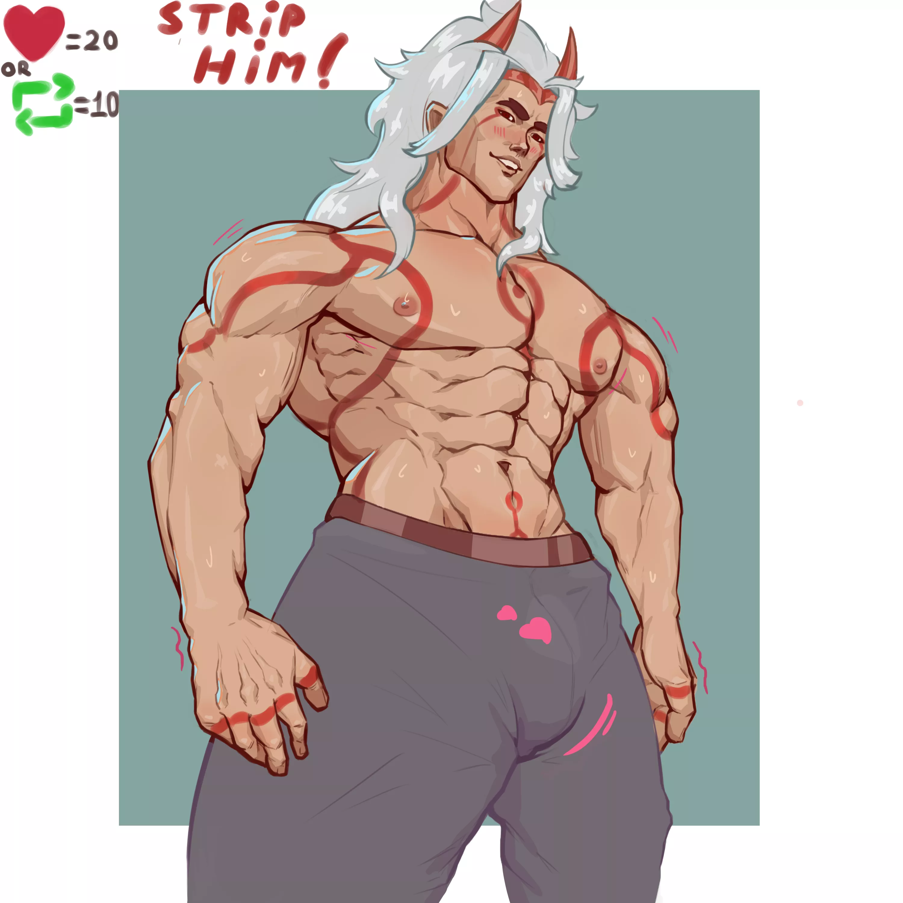 Itto Arataki strip game ! If you want to get these pants out of the way, go retweet/like on my twitter 😚 (link in the comments)