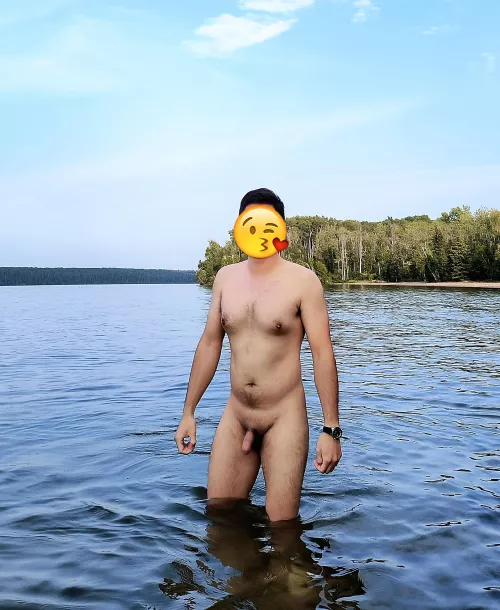 Nude in a beautiful lake in a very northern part of Canada