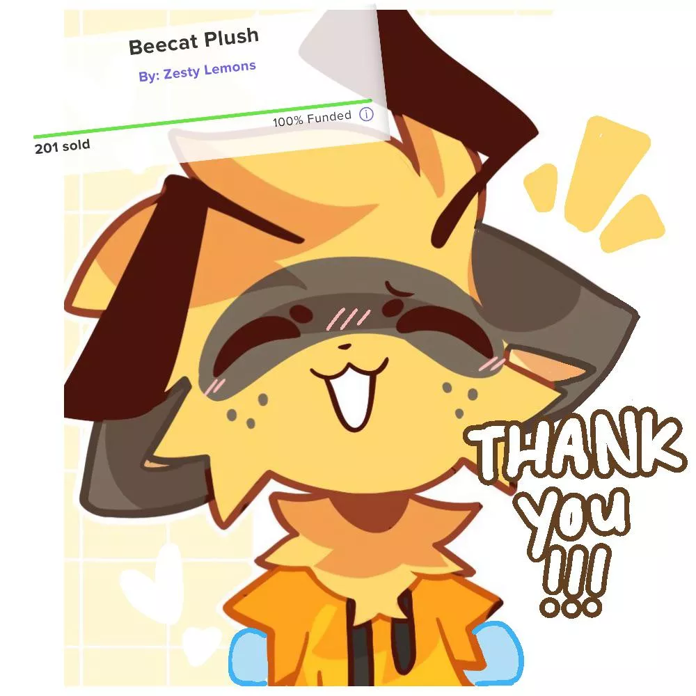 the beecat plush got fully funded so here’s some thank you art!! [ art by me @zestylemonss on twitter ]
