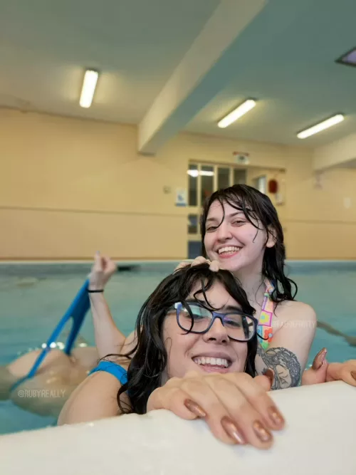 Nerdy girl gets wedgied at the pool