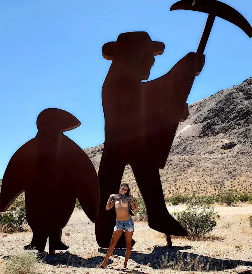 Boob flash outside at a ghost town