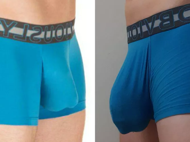 Do you think my picture on the right would be marketing these pouch underwear better than one on the left? Properly filling the pouch