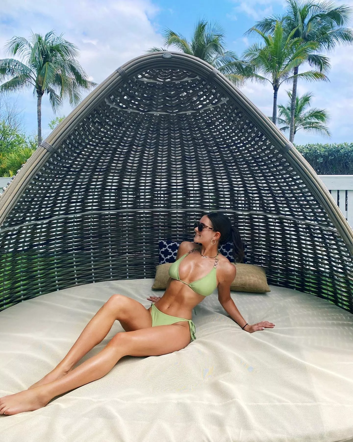 Green bikini beach brunette