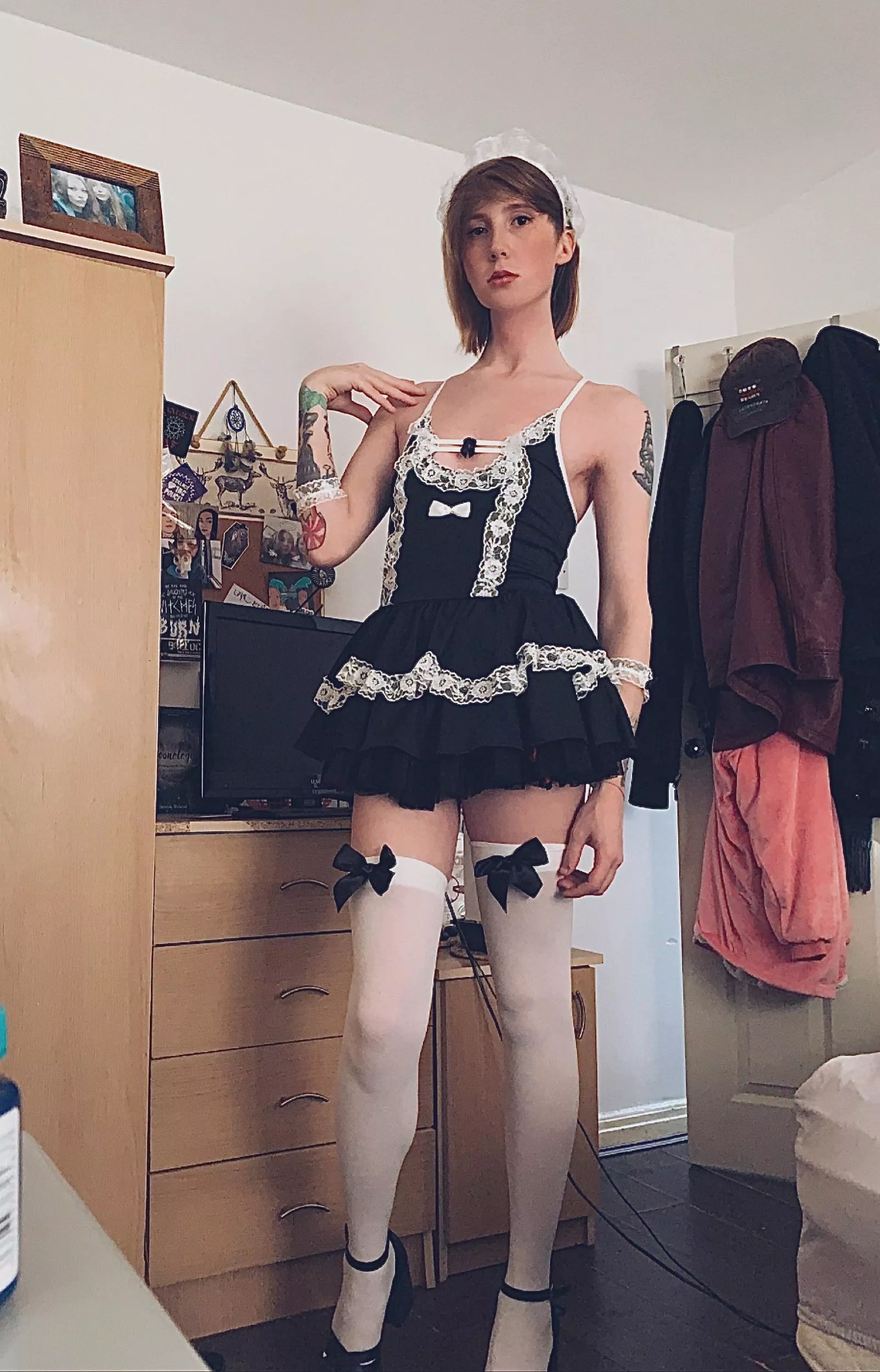 My ex girlfriend made me dress in this because she caught me trying on her lingerie, she had bigger plans for me in the maid outfit! want to know what happened?