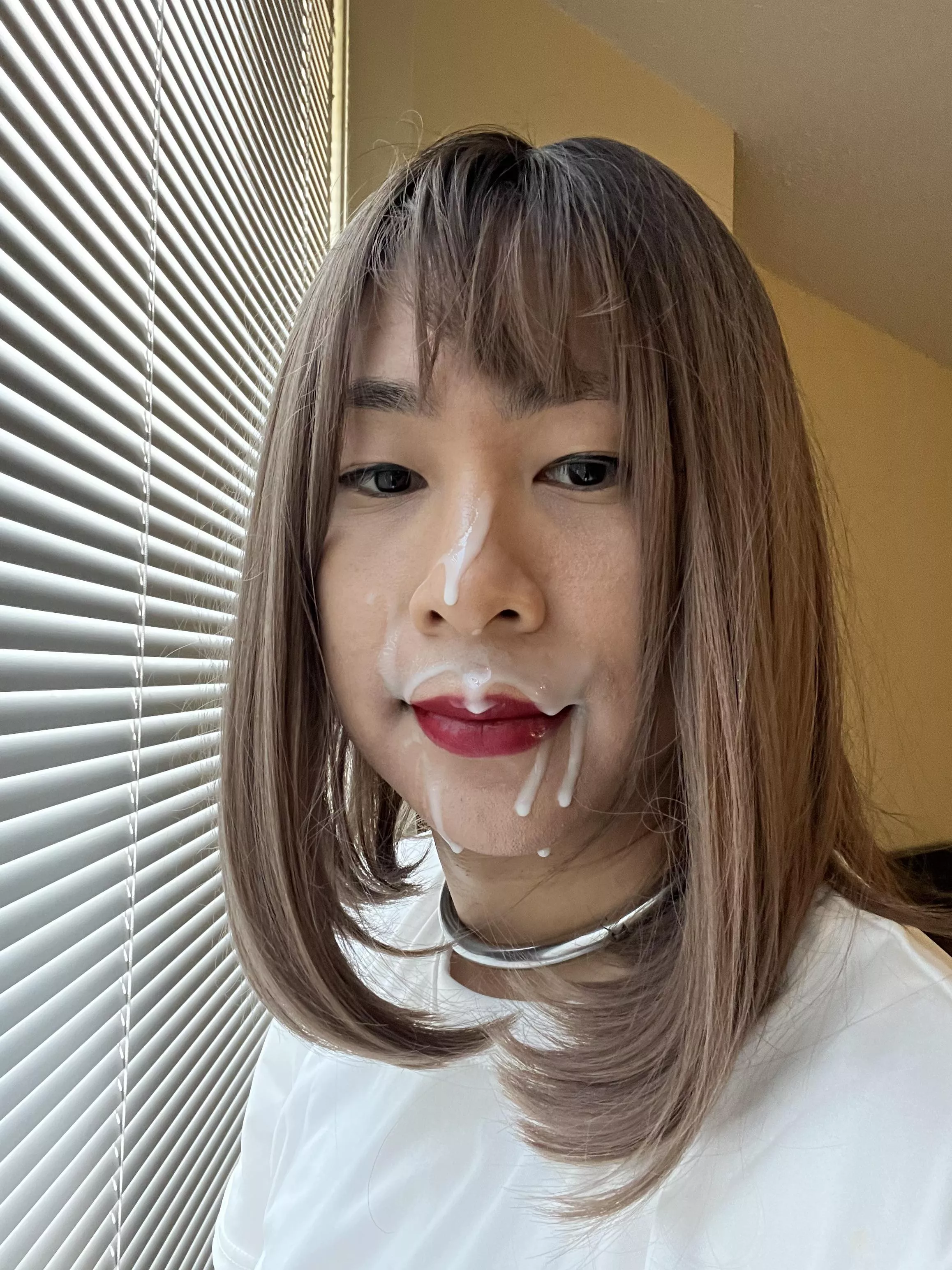 The only moustache an asian sissy can have is a cumstache