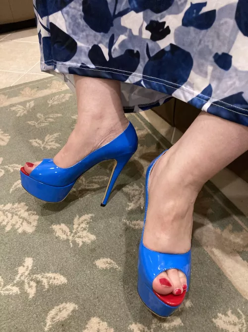 Blue patent heels are going to get a workout today