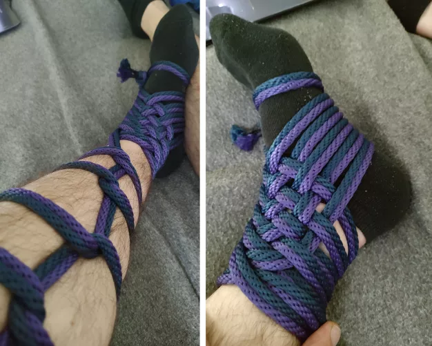 Braided foot wrap with some laddering up my leg