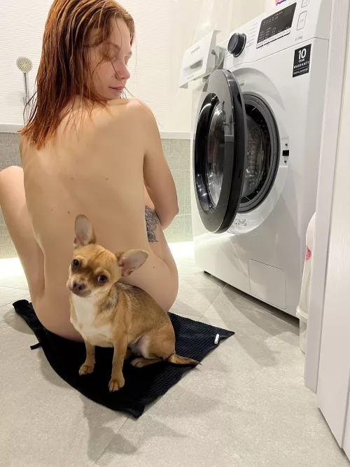 I always wash in the company of a dog