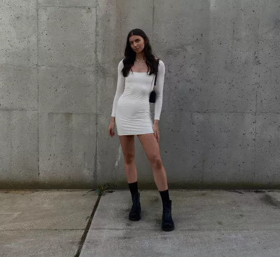 long sleeve tight white dress