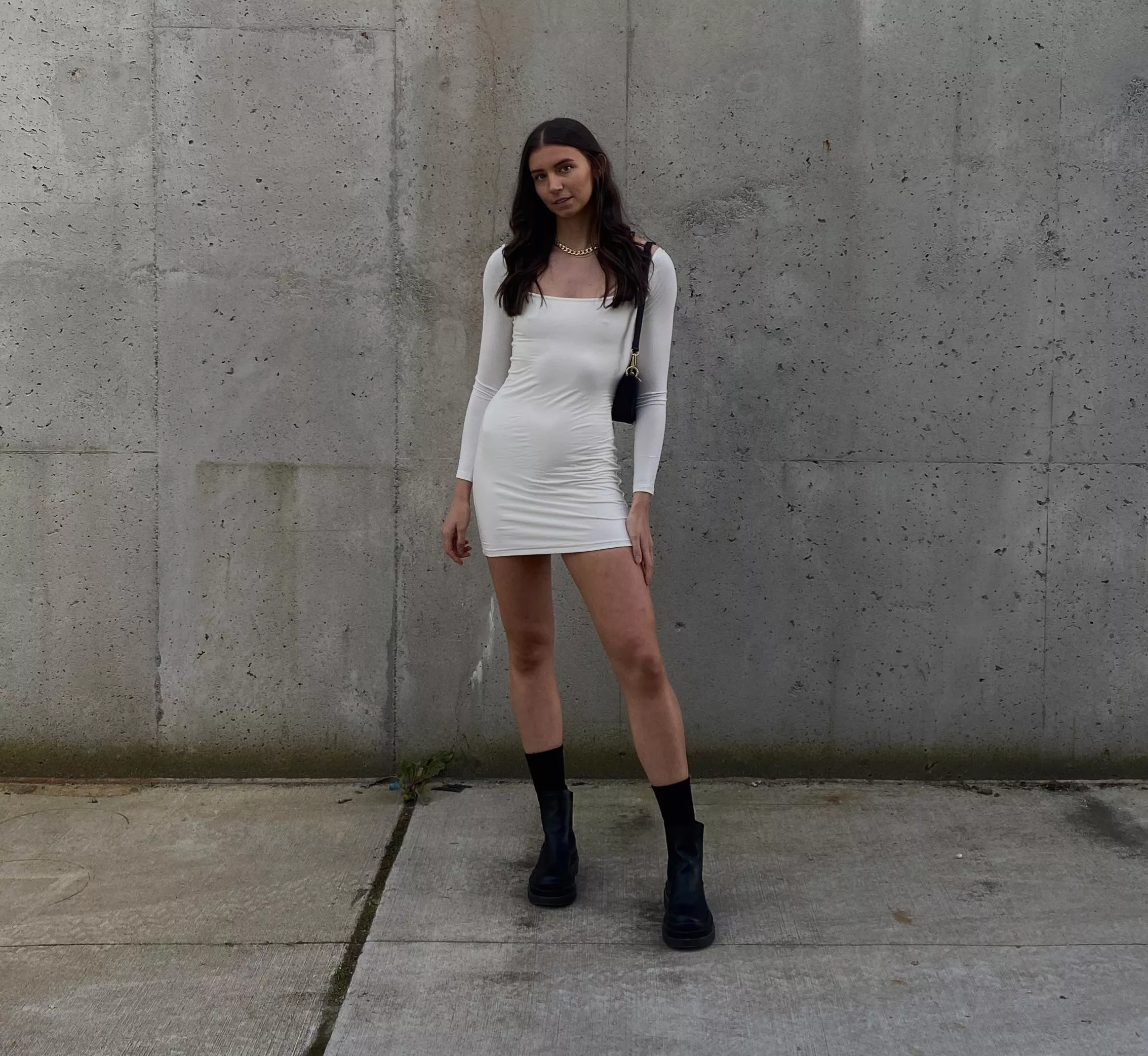 long sleeve tight white dress