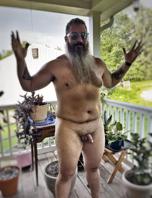 Sweaty after an afternoon of doing hot dad chores. 😉