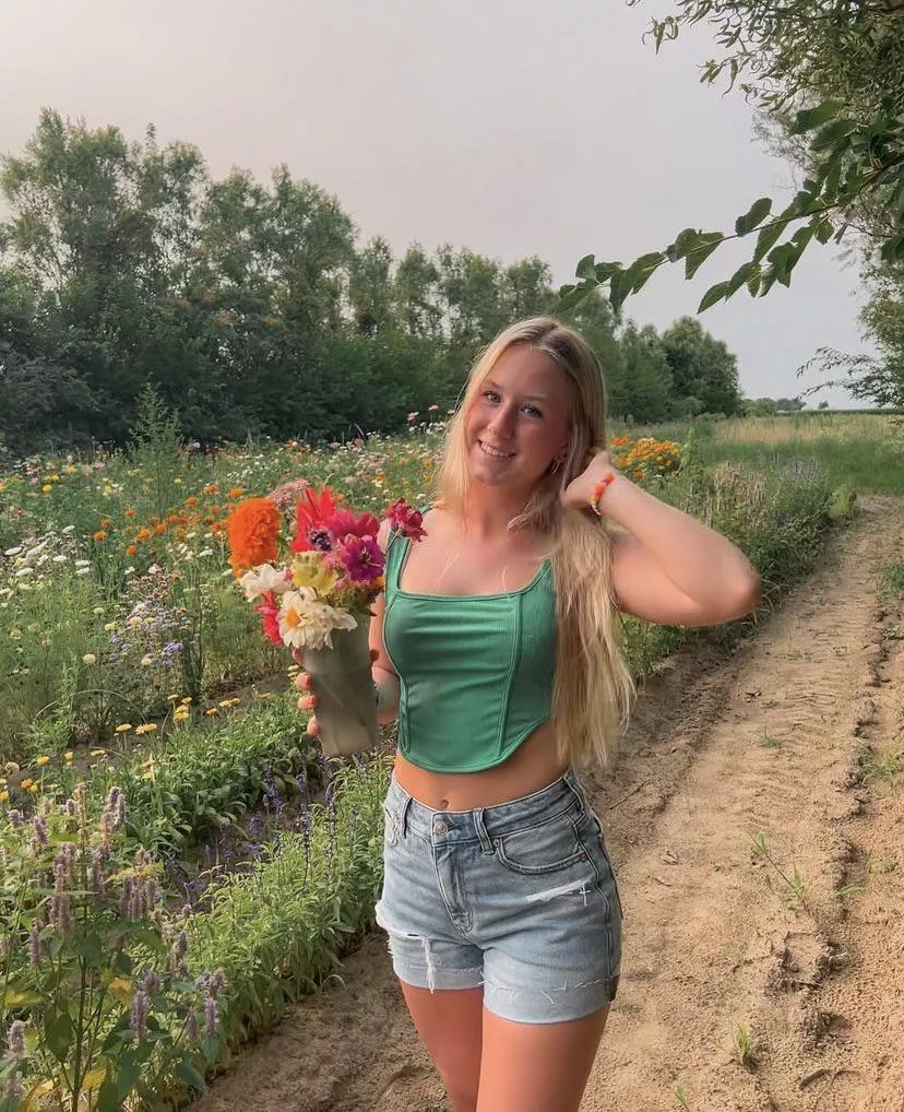 Blonde Babe with Flowers