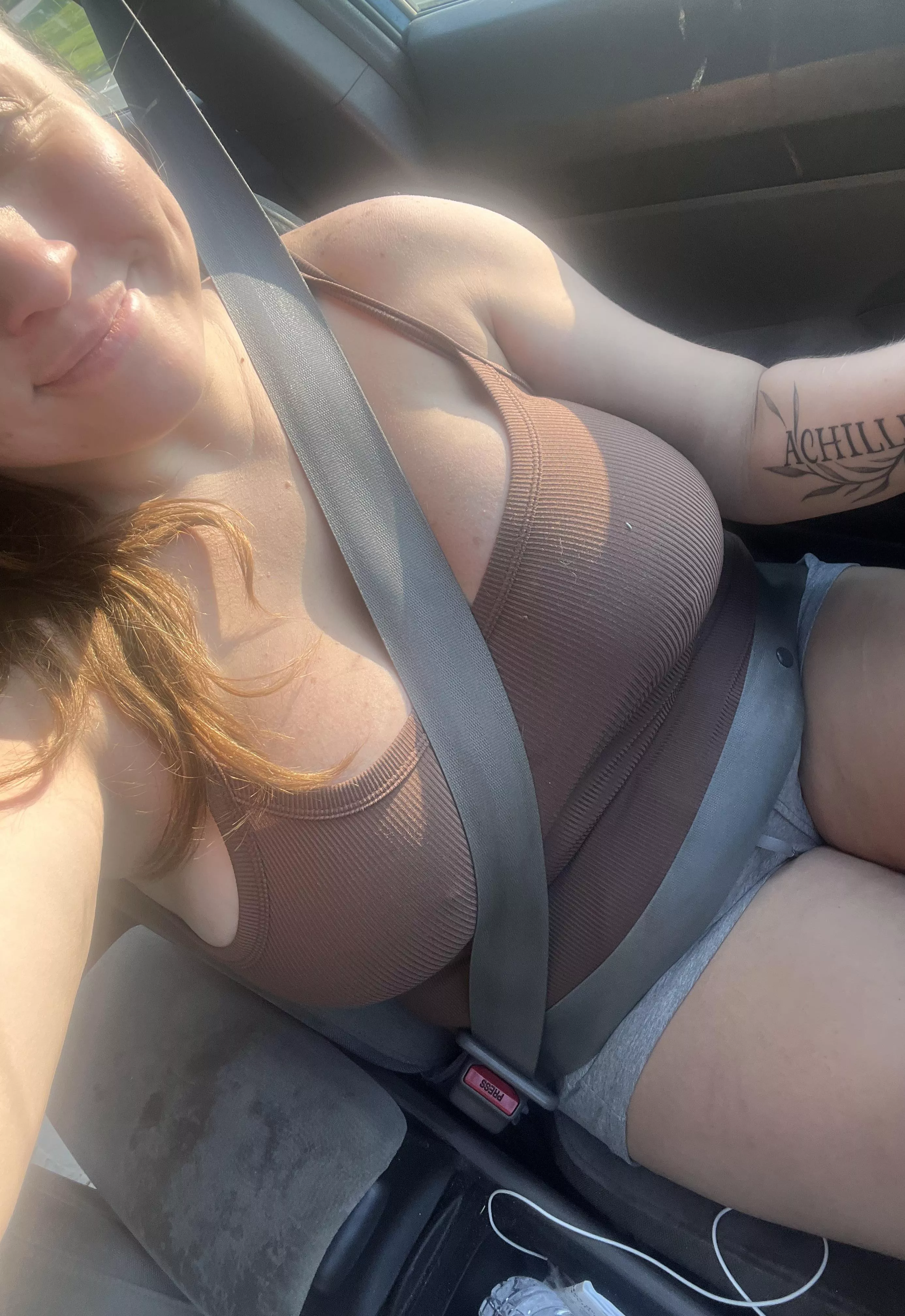 No bra but all smiles (: