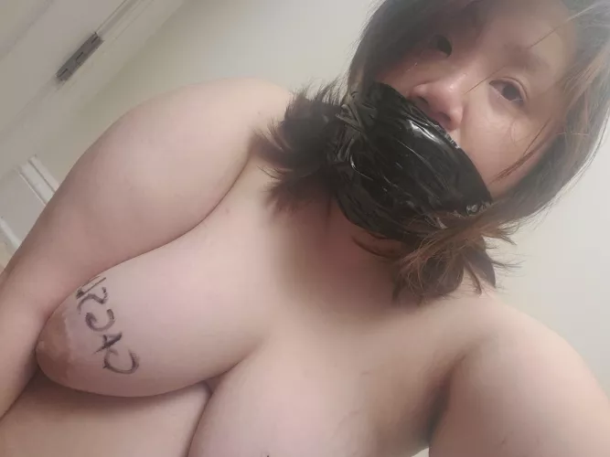 Dirty panties shoved in my mouth and bondage tape wrapped around my head ♡