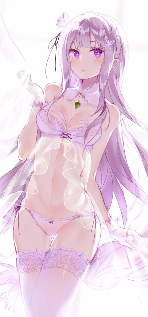 Emilia in see-through lingerie (Re:Zero)