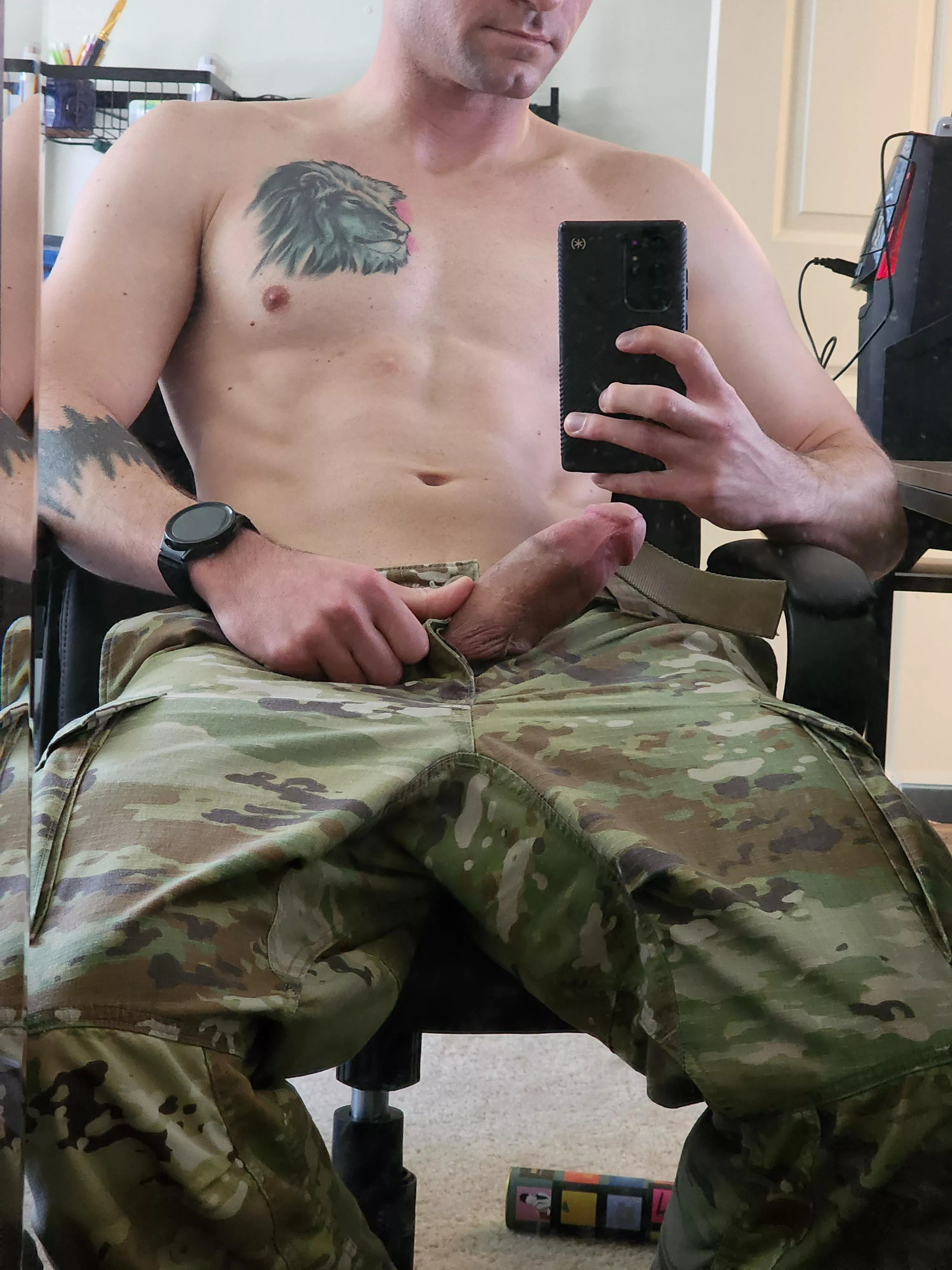 Want to take a ride on this thick army cock?