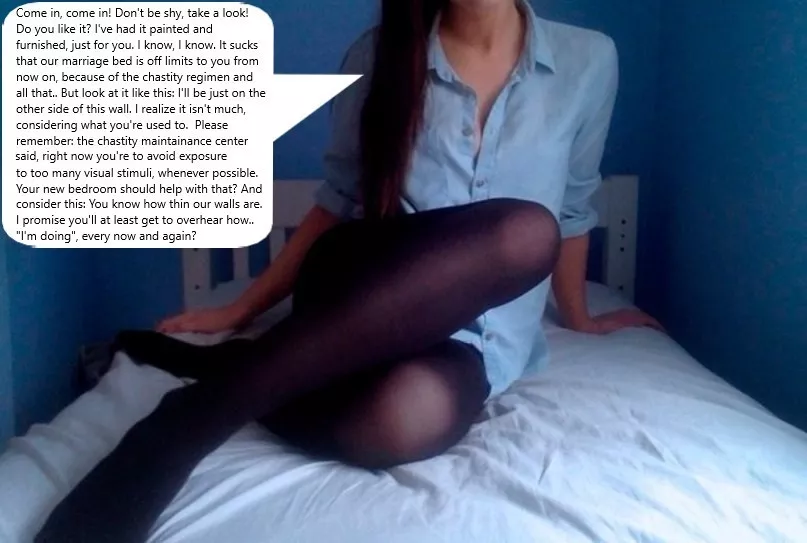 Chastity Fantasy: Caption 282. Hard times ahead. The things we do for love..