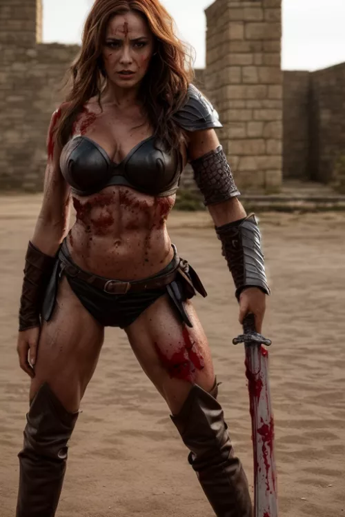 Red Sonja kiils her opponent