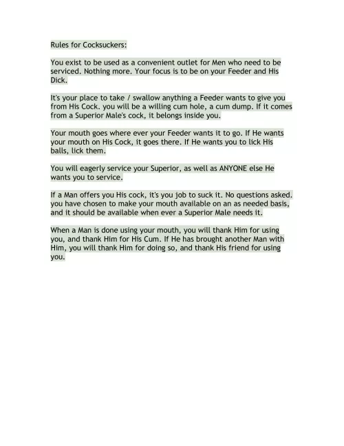 Rules for cock suckers