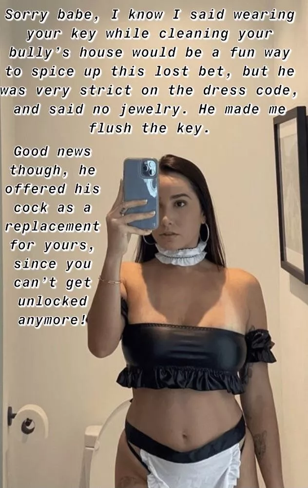 First you lose a bet to your bully, then you lose your cock, and next you’ll be a cuck