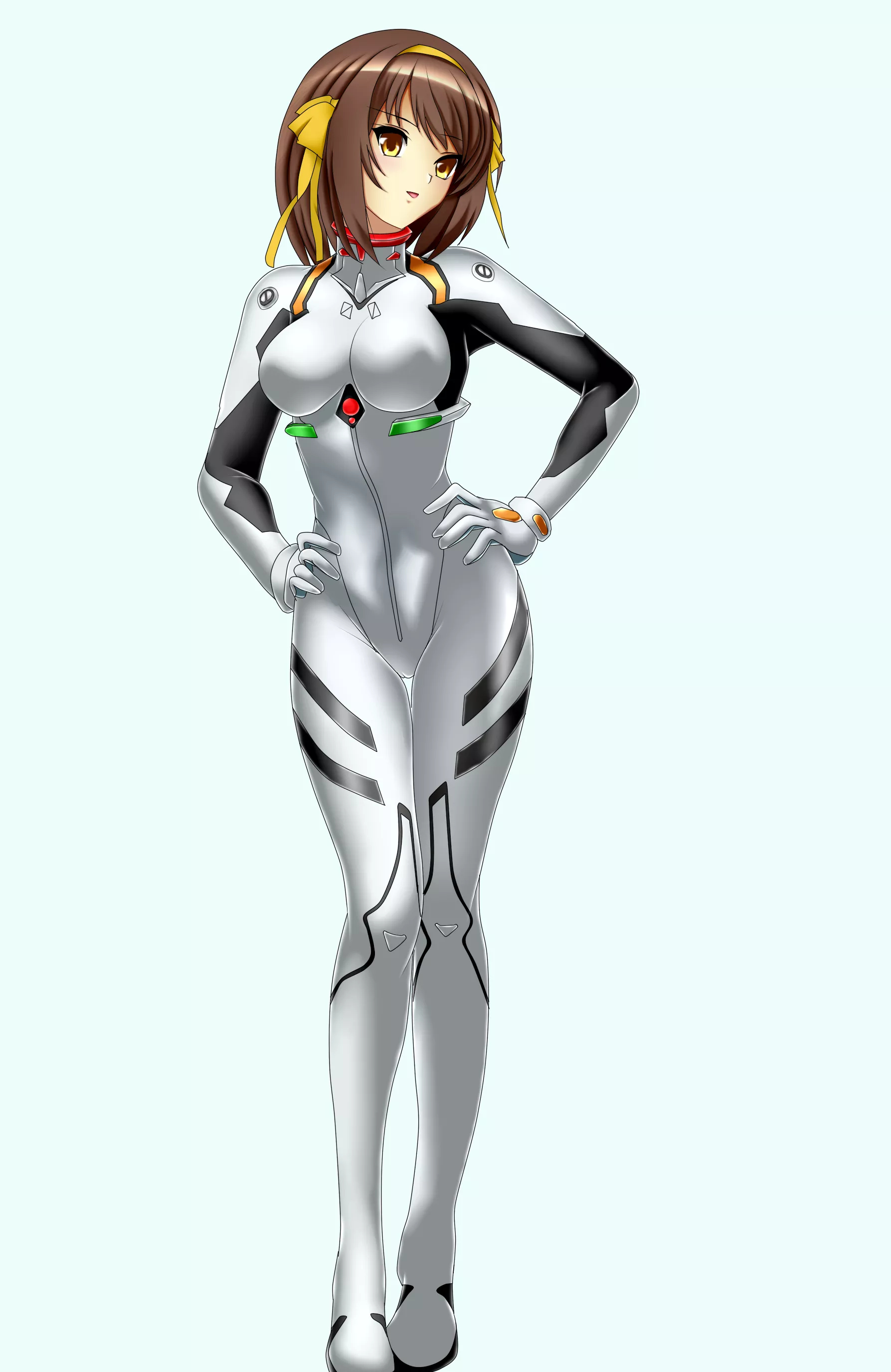 Haruhi in a Neon Genesis bodysuit