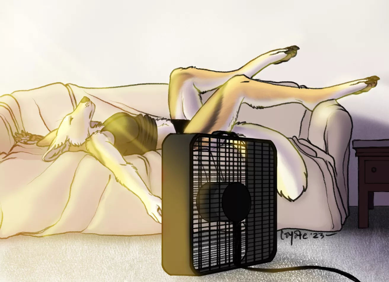 Summer is rough when you're covered in fluff (My art)