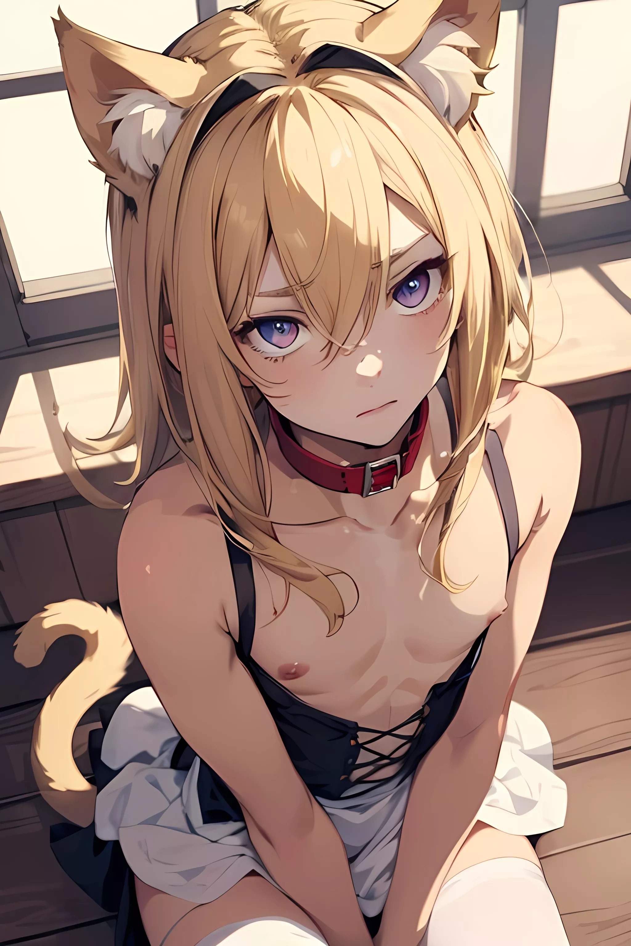 (AI) Cute Catboy maid in his modified maid uniform