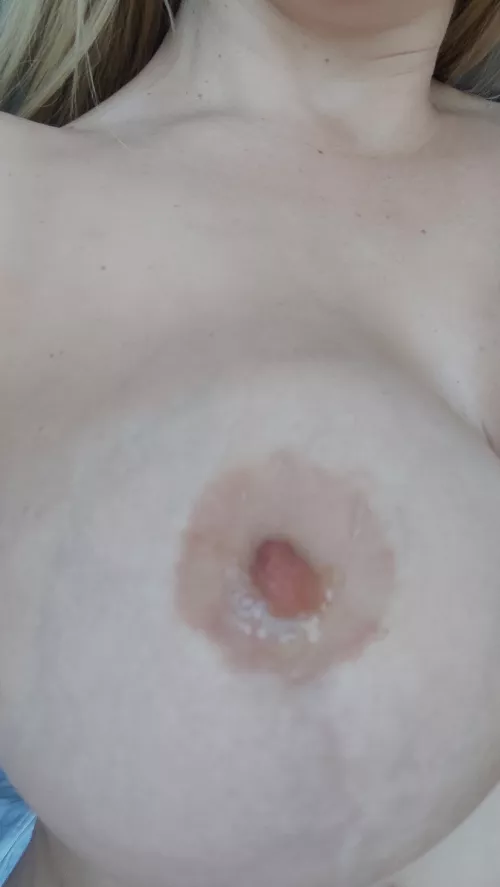 I was doing titsfucking and I forgot to remove the cum from my tits, oops