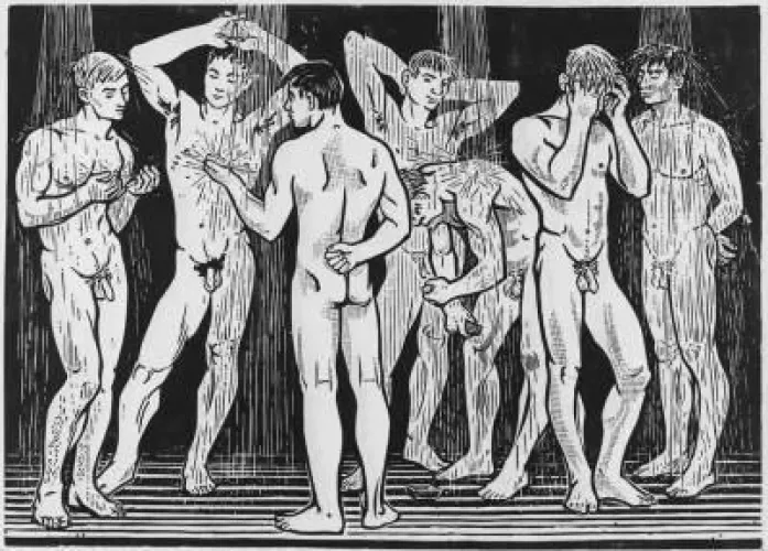 Men showering - art