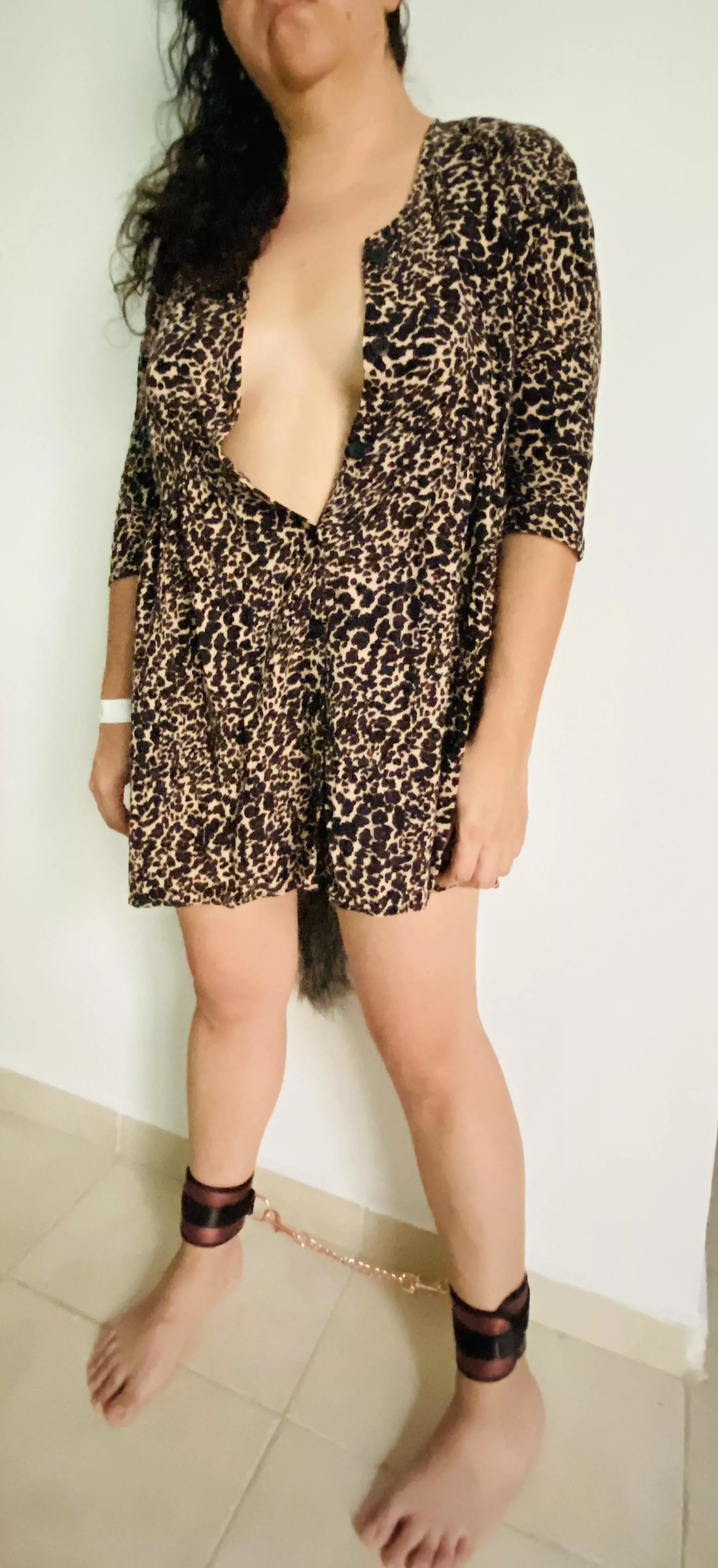 My sub. Summerdress and ankle cuffed.