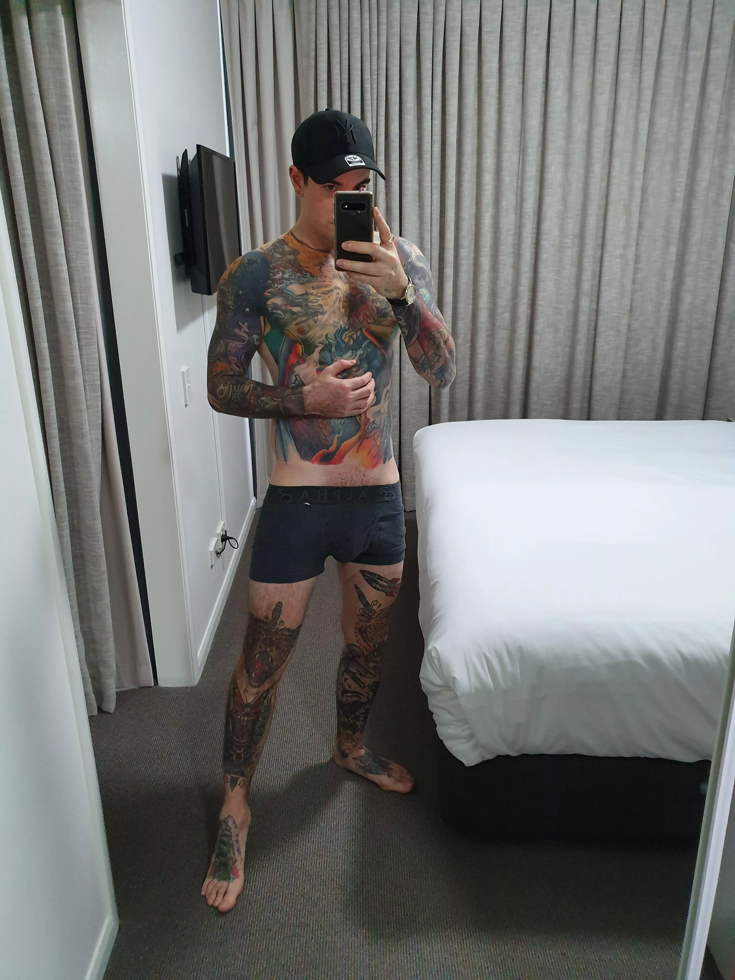 No tan lines but tattoo lines