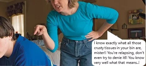 Chastity Fantasy: Caption 297. Ah, yes. Haven't we all been caught like this, at least once?