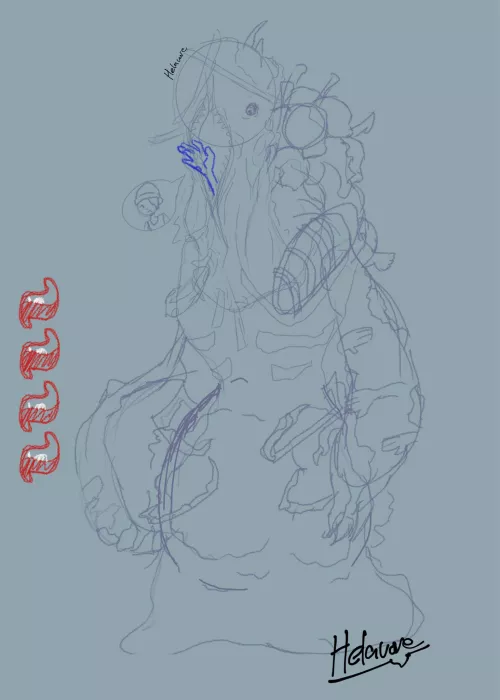 {Image} dang this dredge buff goes crazy. Sketch of an upcoming piece of the dredge from dead by daylight :3