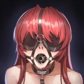 LF Color Source: 1girl, red hair, blindfold, nose hook, gag