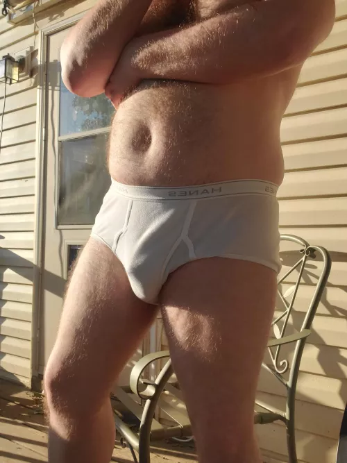 Morning sun in Hanes briefs