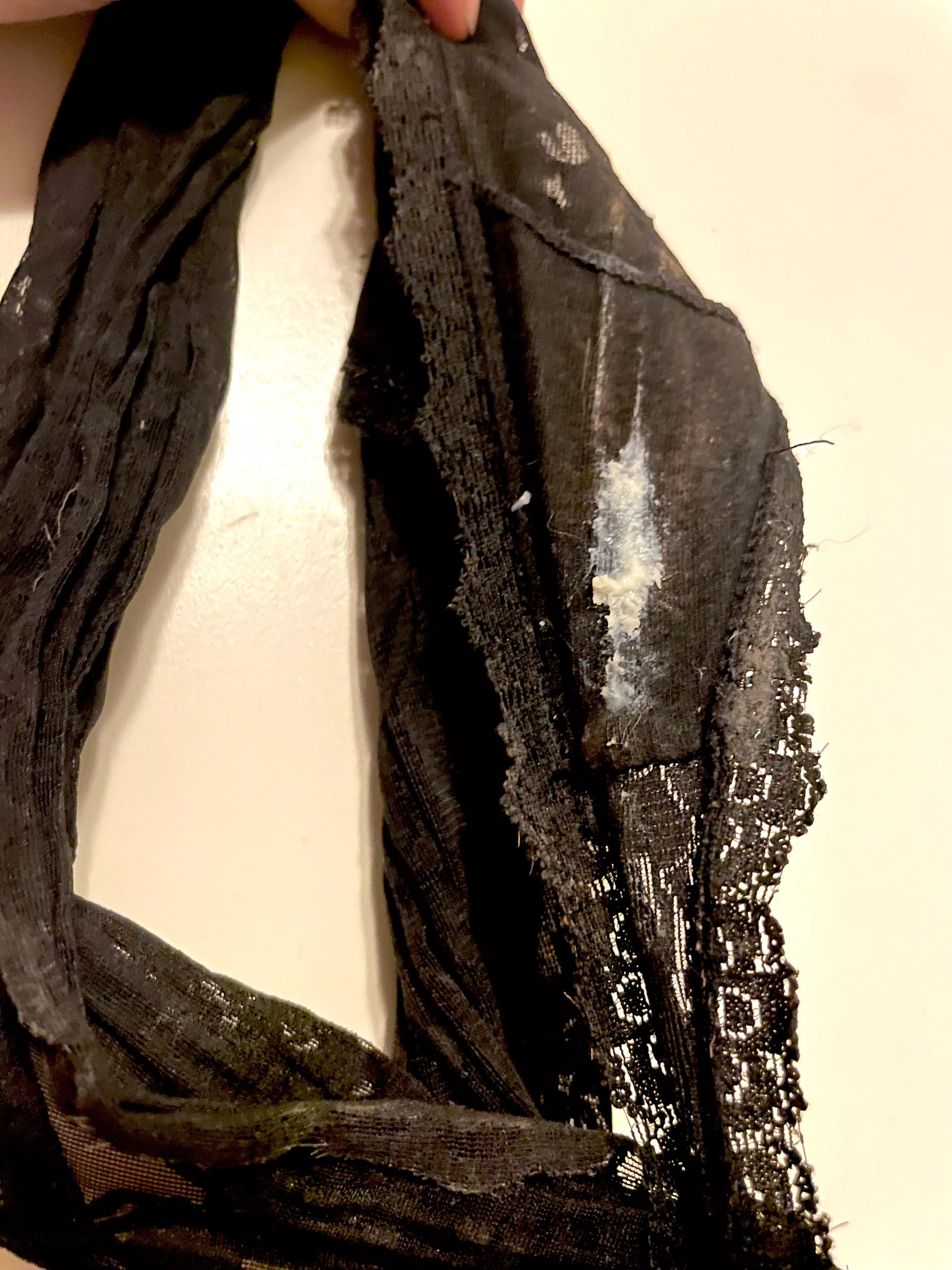 The fabric is so dark it’s hard to tell how soaked they are, but there *is* some visible evidence 😅