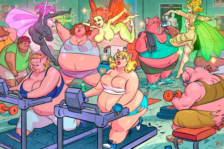 Gym Gains? (weight gain, pig girls, anthro, pig TF, mental TF, body expansion)