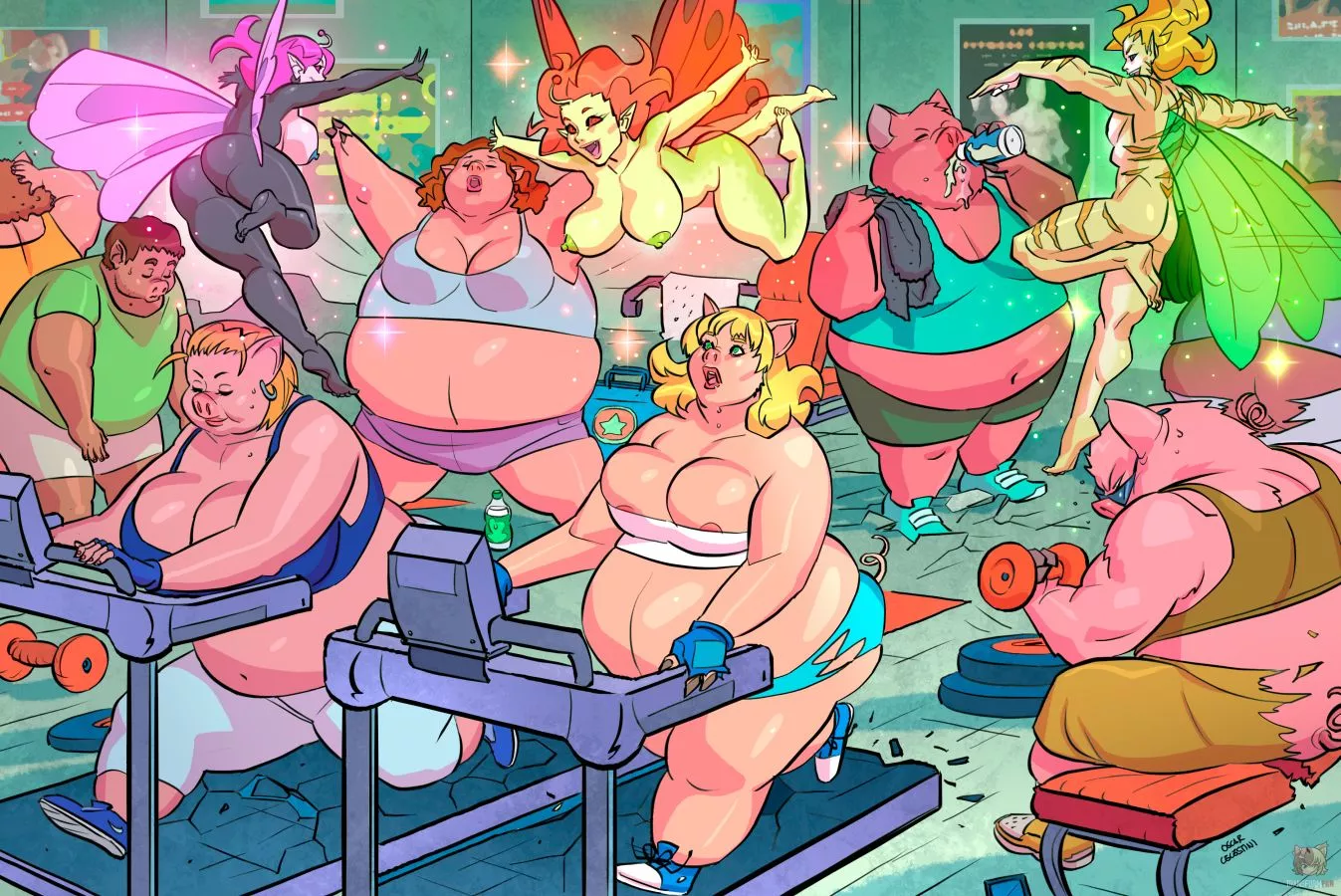 Gym Gains? (weight gain, pig girls, anthro, pig TF, mental TF, body expansion)