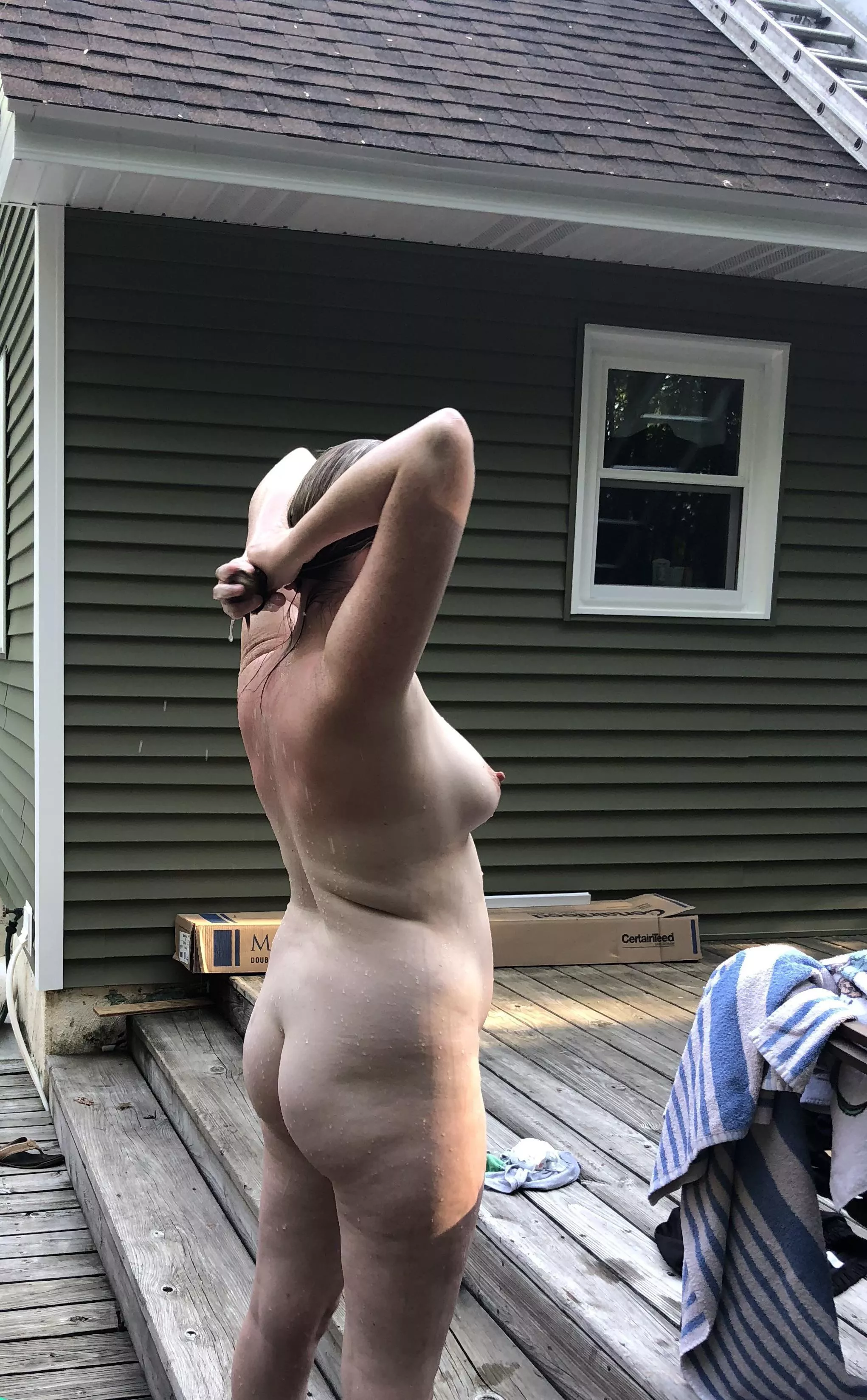 Stepping out of my outdoor shower is so refreshing!