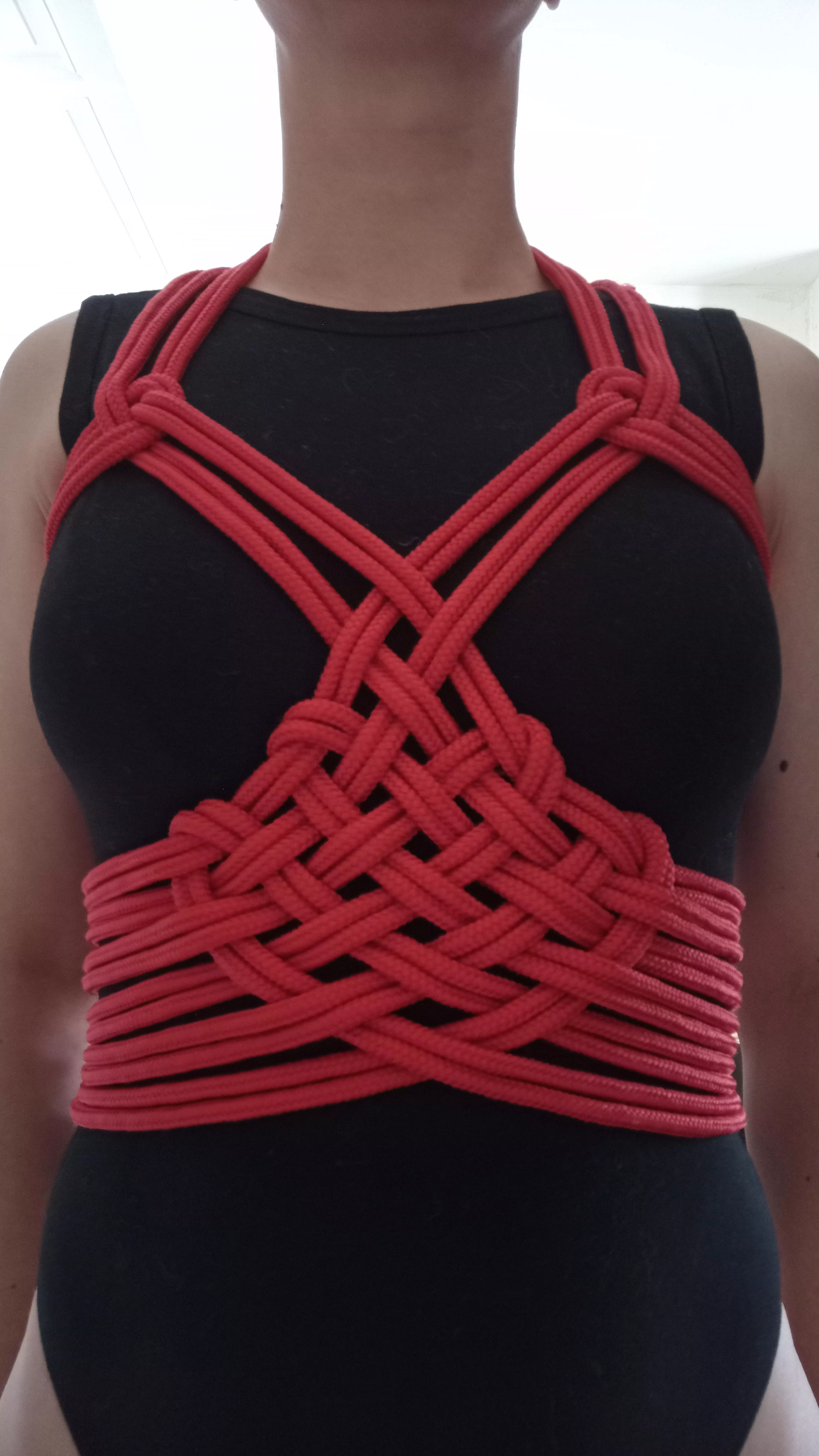 Self tied heart weave harness.