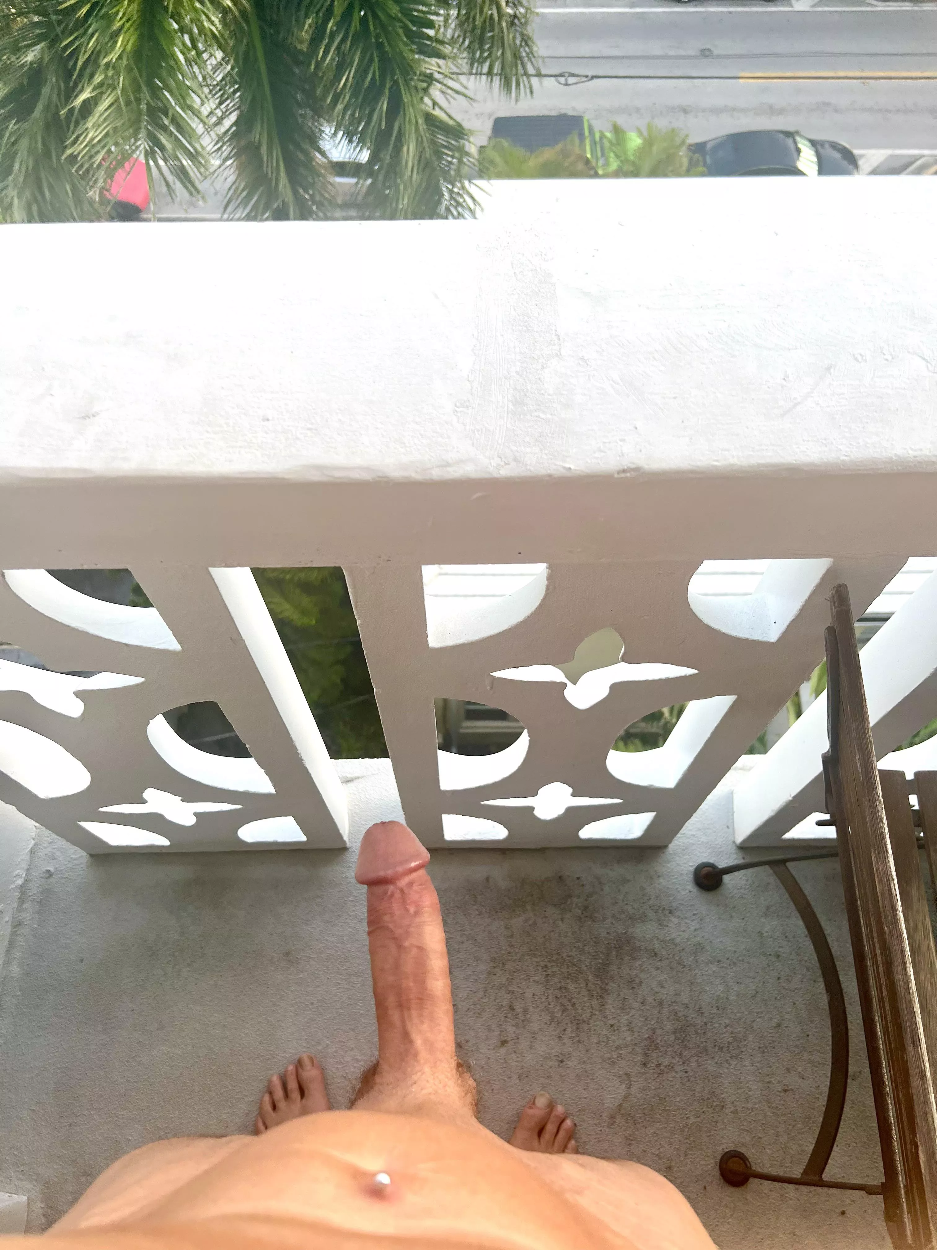 Showing off the New Navel Ring on the Balcony