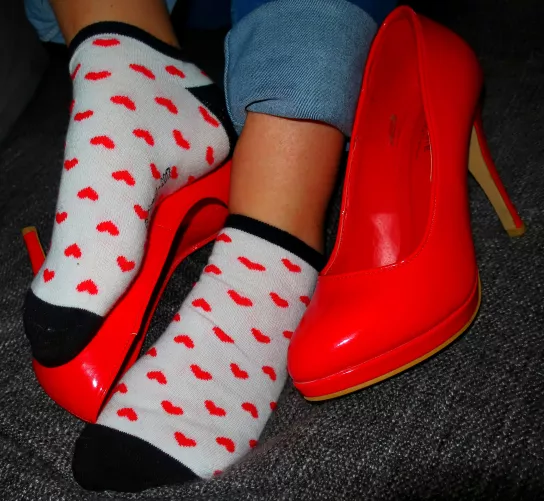 Red heels and socks.