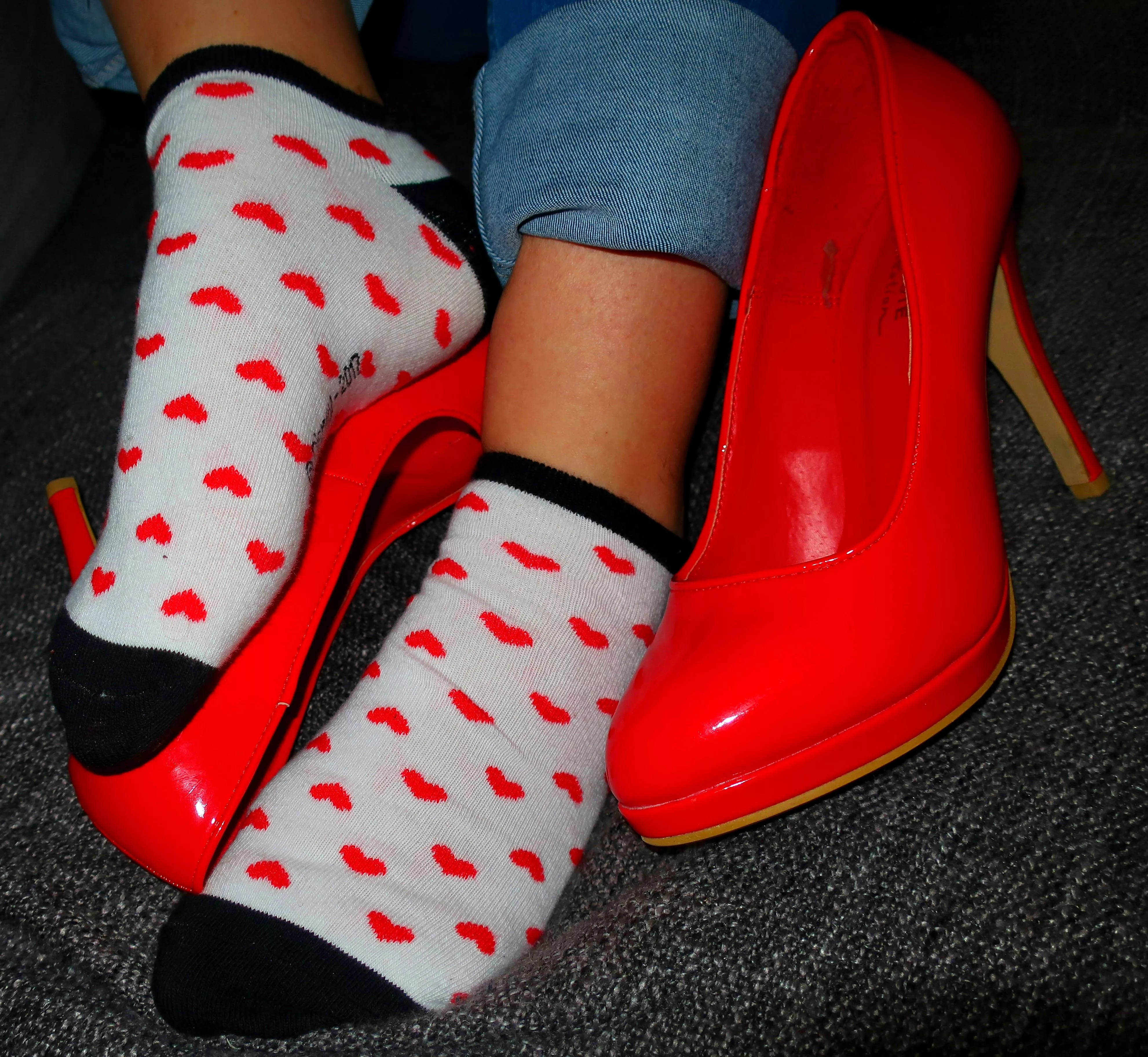 Red heels and socks.