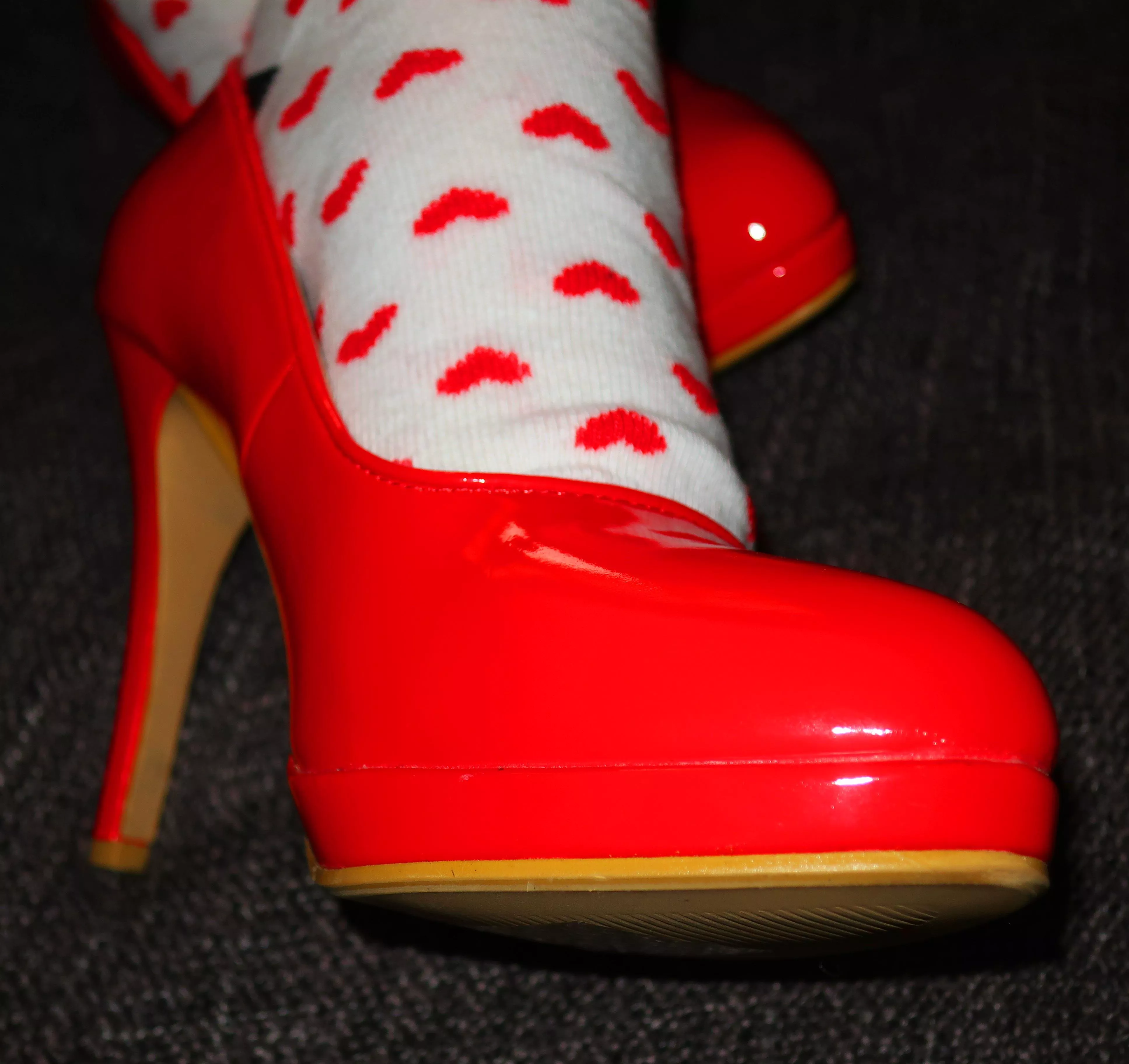 Red heels and socks.