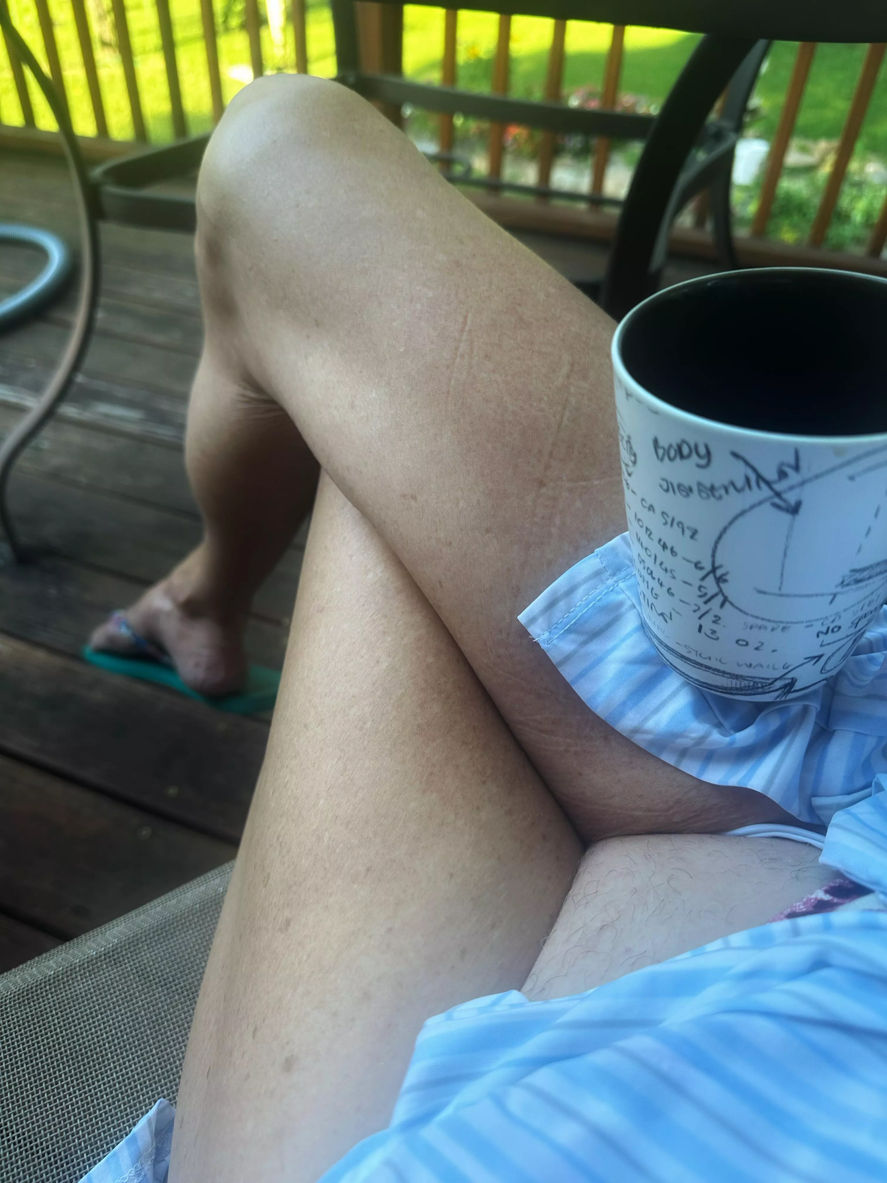 No steam.. no lipstick.. just me having coffee on my deck…Good morning! ☕️