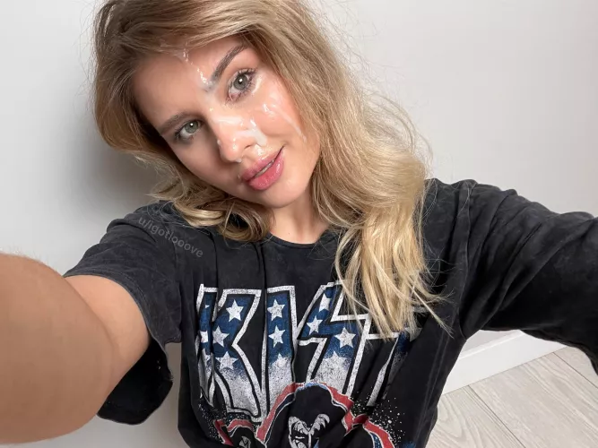 Enjoying the thick and warm joy on my face