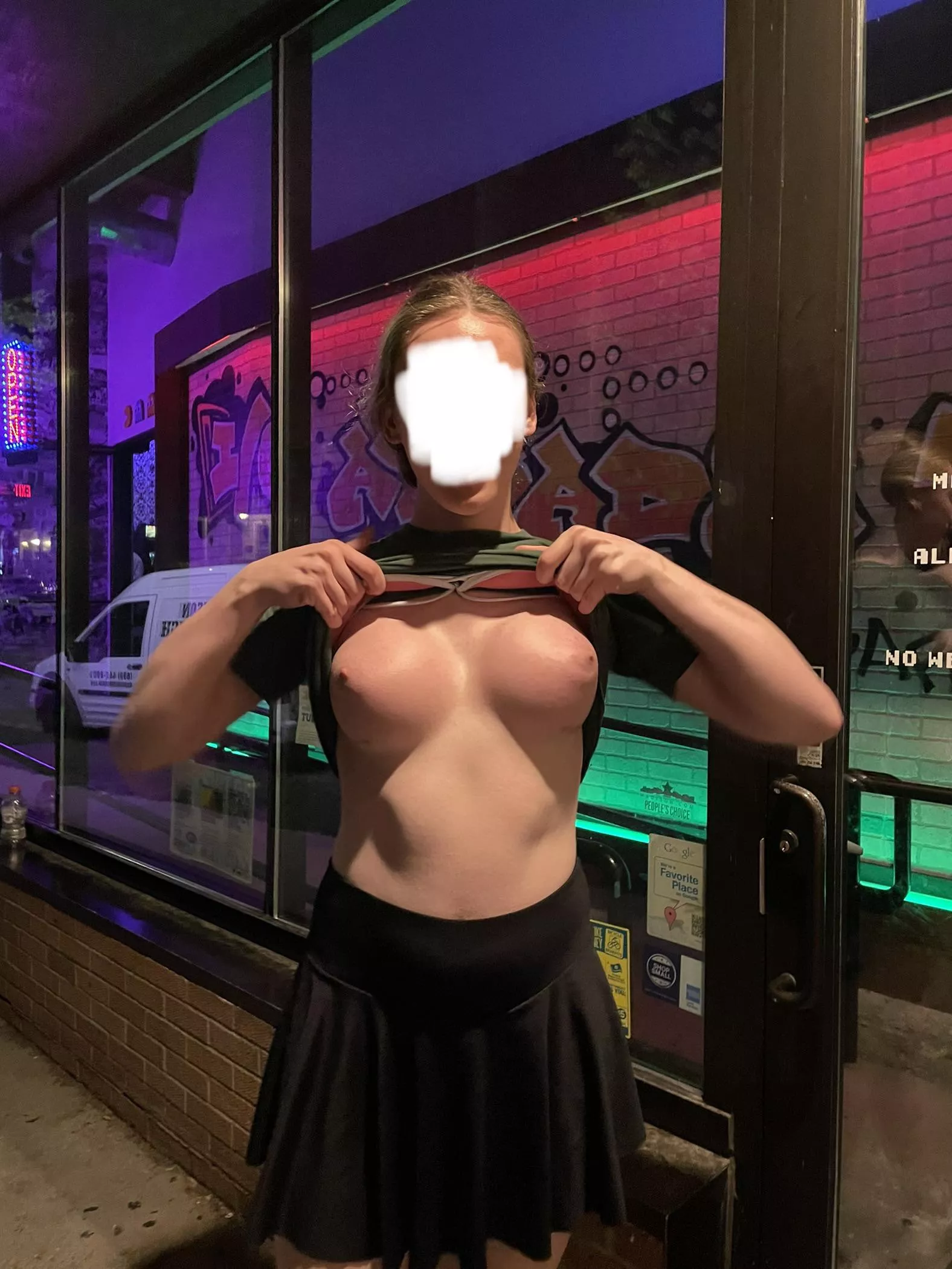 Fresh titties outside the pinball arcade