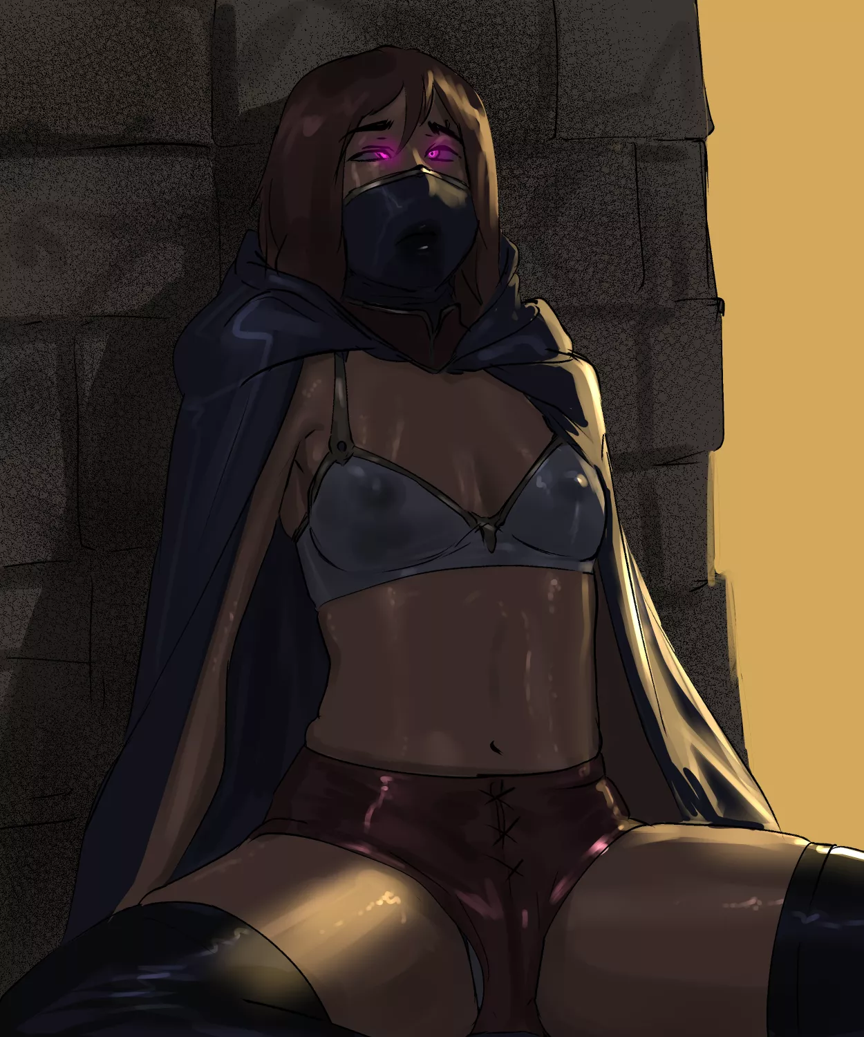 Activated a weird trap and now she's struggling to hide from the guards (original artwork by me)